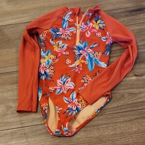 art class Red Floral Kids Rashguard